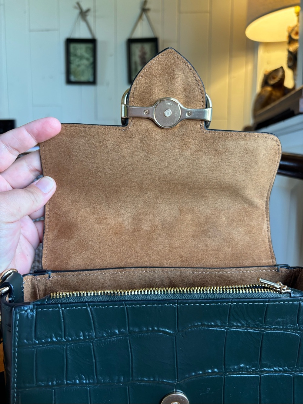 Coach Morgan Top Handle Satchel Croc Embossed Leather Green Crossbody Bag - Picture 15 of 16